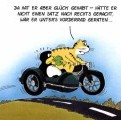 Da hat er aber Glück gehabt - Hätte er nicht einen Satz nach rechts gemacht, wäre er unters Vorderrad geraten ...
